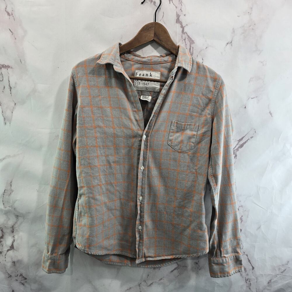 Frank & Eileen Shirt Womens Large Gray Orange Plaid Flannel Windowpane Barry